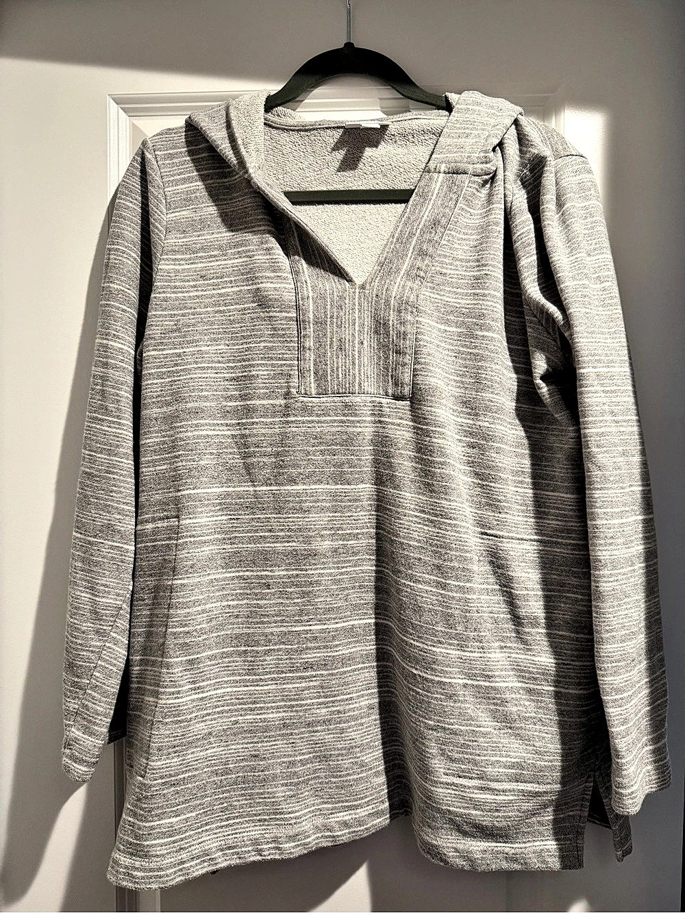 J.Jill Fit Textured-Knit Half-Zip Hoodie Tunic Gray Large